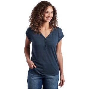 Kuhl Aryn Navy Short-Sleeve V-Neck Henley Shirt Size Small